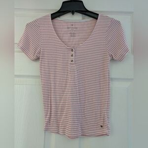 American Eagle Outfitters Soft & Sexy Pink White Striped Short Sleeve T-Shirt